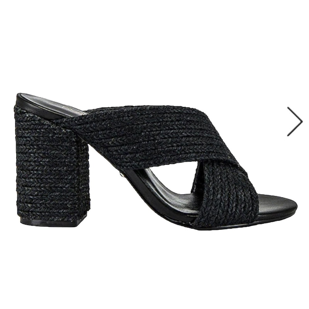 Revolve Raye Nix Heel Jute Sandal Black Women's Size 6.5 Block Heel Resort